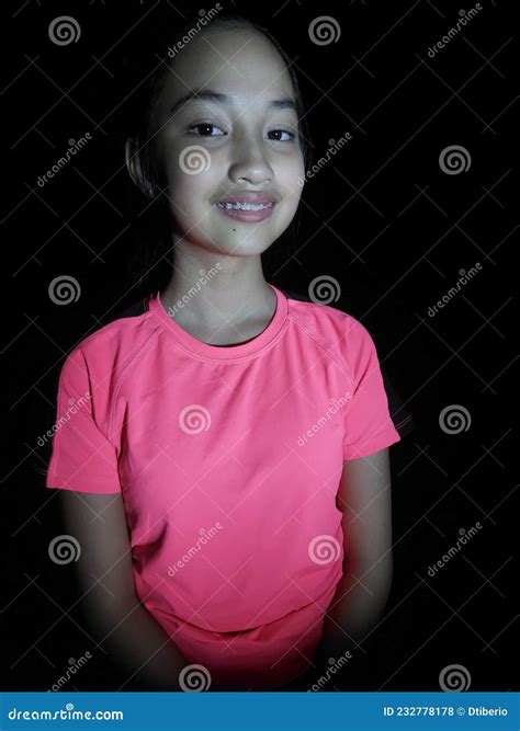 Thin Philippina Girl Preteen Isolated on Black Stock Photo - Image of