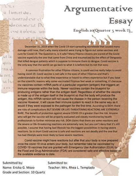 Example of Argumentative essay - Docsity