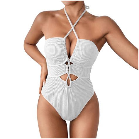 JSGEK Womens Cross Front One Piece Swimsuit Cutout Design Stretchy