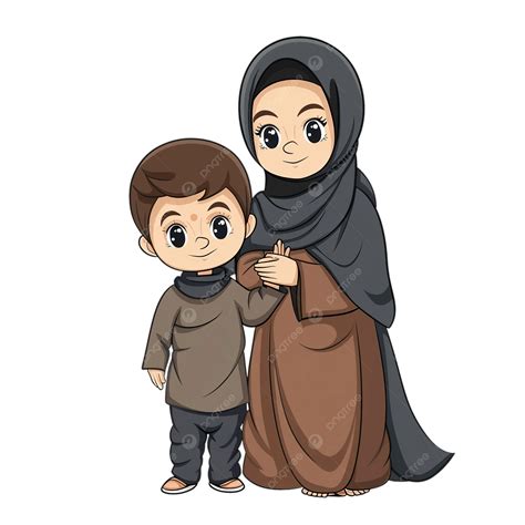 Hijab Mom And Son Character, Mother, Son, Mom PNG Transparent Image and