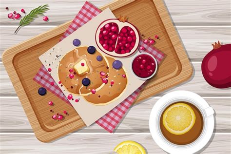 Premium Vector | Top view food pancake with coffee on wood table