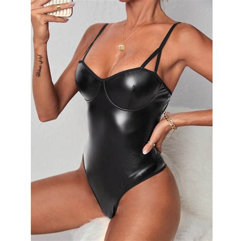 Wholesale PU Leather Bodysuit Sexy Tight Fitting Bikini Lingerie Erotic