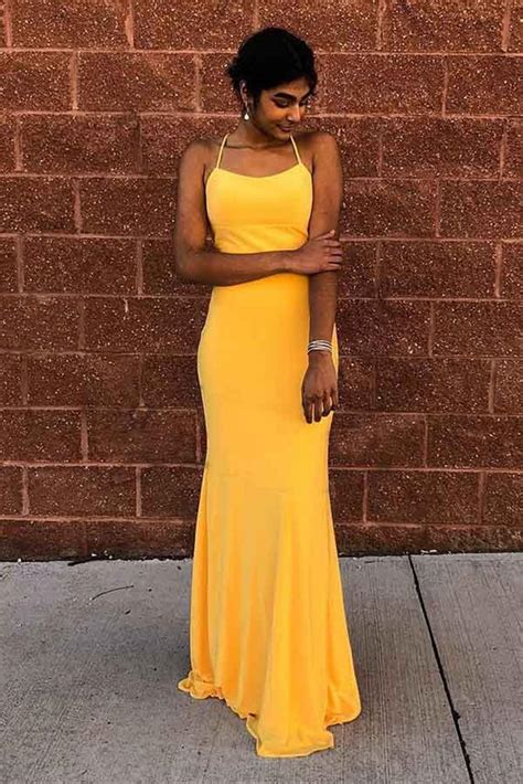 elegant mermaid backless yellow long prom dress mermaid yellow formal
