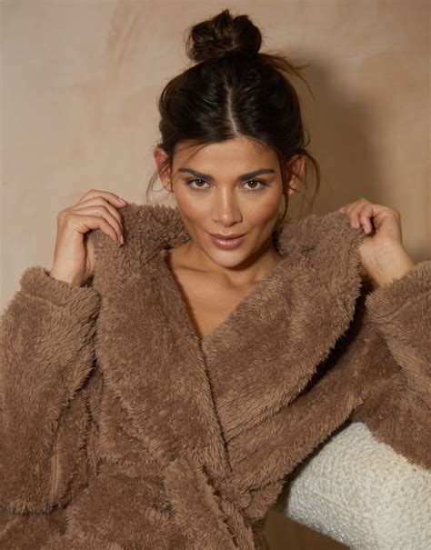 Threadbare Women's Light Brown Fluffy Hooded Ladies' Dressing Gown