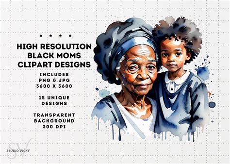 Black Mother's Day Clipart Black Mother and Daughter Art, Black Mother