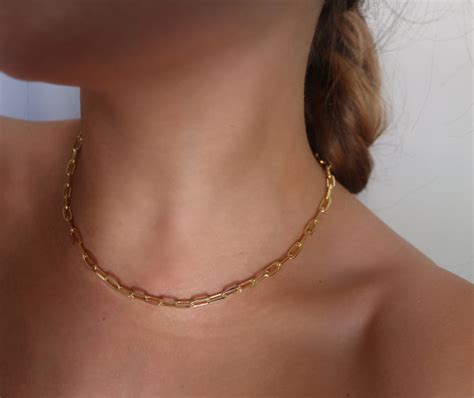 Gold Link Chain Necklace Rectangle Chain Link Necklace - Etsy