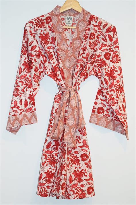 Hand Block Printed Short Kimono Lightweight Dressing Gown | Etsy ...