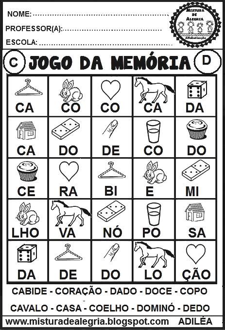 Jogo Da Memória Alfabetização Para Imprimir - ATIVIDADES DE ALFABETIZAÇÃO - JOGOS DA MEMÓRIA PARA IMPRIMIR - Mistura ...