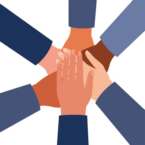 International hands of people folded in center together, unity group