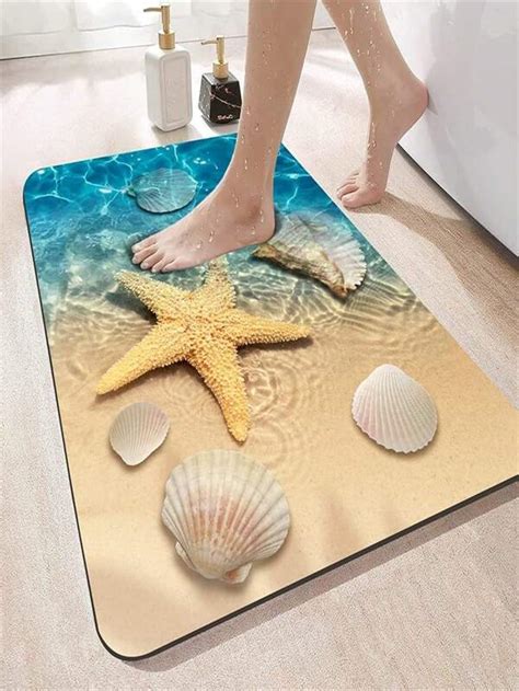 Beach Themed Seashell Bathroom Rug | SHEIN USA