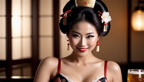 Geisha in Lingerie Enjoying Beer | Stable Diffusion Online