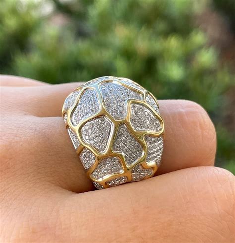 jay feder   tone white  yellow gold pave freeform ring