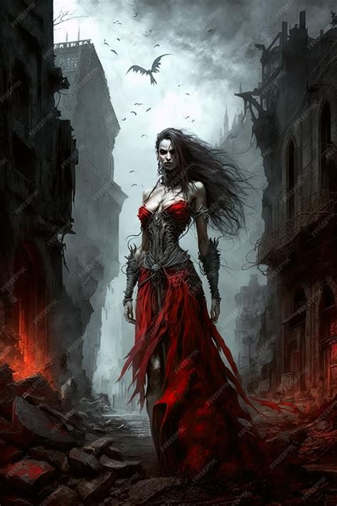 Premium AI Image | Terrible female vampire demon in city Generative AI