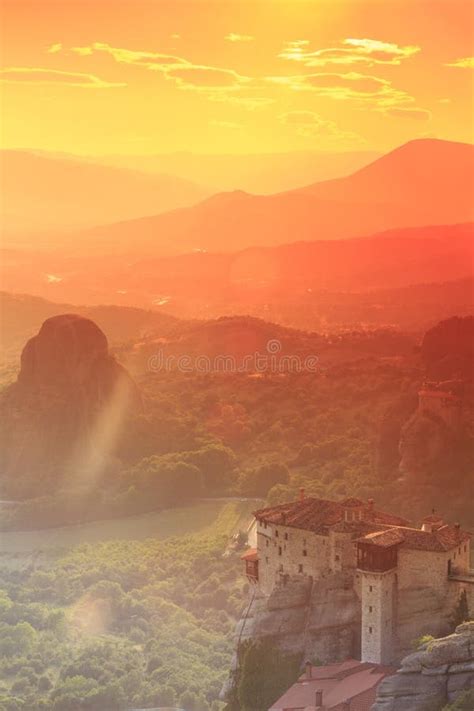 rock monasteries meteora greece stock photo image  bright greek