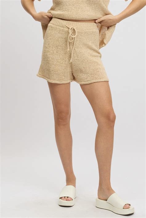beige knit shorts elasticated waist ally fashion