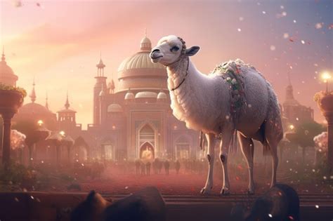 Premium AI Image | A camel stands in front of a mosque.