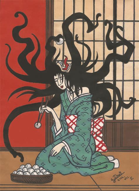 Futakuchi onna | Japanese mythical creatures, Japanese art, Horror art