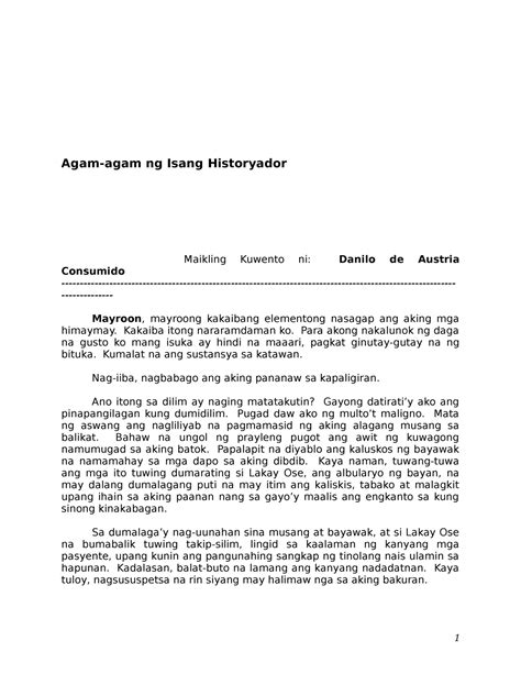 Agam-agam - story material - Agam-agam ng Isang Historyador Maikling