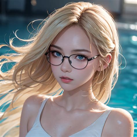 A woman with glasses standing in front of a pool - SeaArt AI