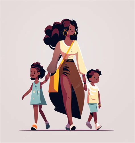 Premium Vector | Mother and little children walking together african