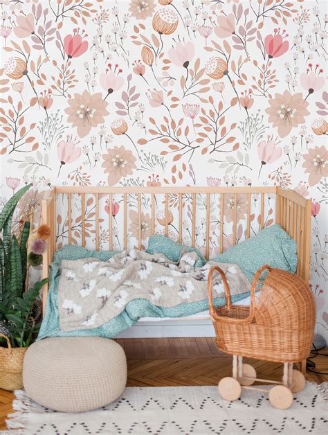 Nursery Floral Wallpaper Peel and Stick Kids Soft Garden | Etsy