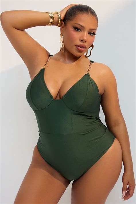 Paradise Dream Corset Chain Strap Underwire 1 Piece Swimsuit - Green