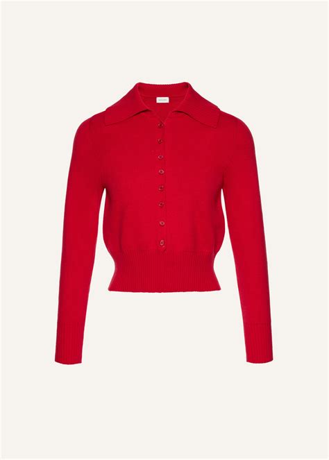 long sleeve buttoned cropped sweater  red