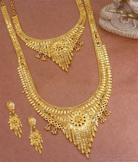 gm long gold haram necklace combo set  marriage hr