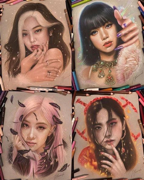 blackpink kim jennie manoban lalisa park rose kim jisoo drawing