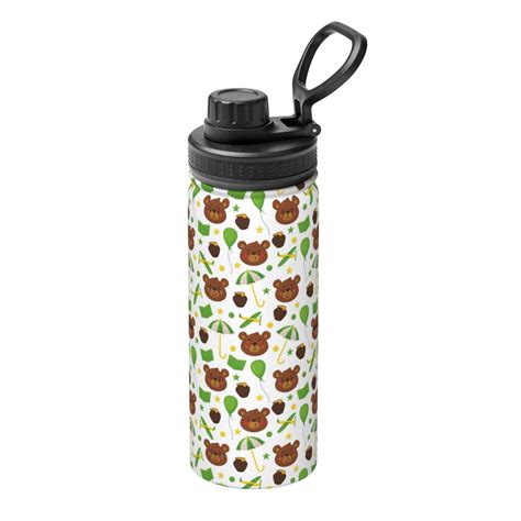Qokaie Cute Bear Pattern 18oz Insulated Water Bottle, Stainless Steel