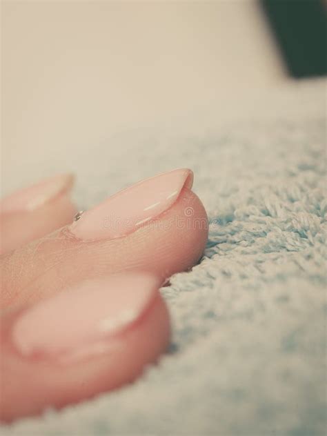 Woman Presenting Her Beautiful Painted Gel Hybrid Nails Stock Image ...