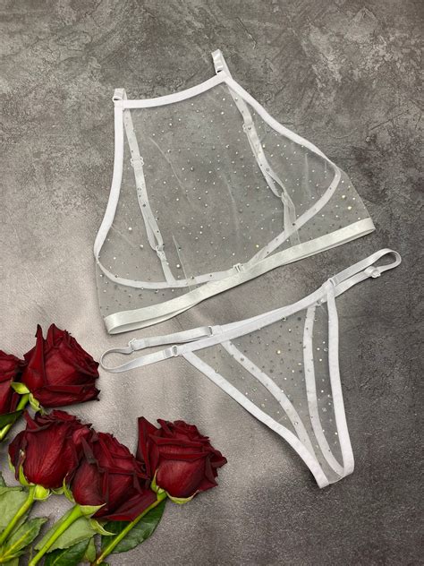 Exclusive transparent lingerie with rhinestones Sheer | Etsy