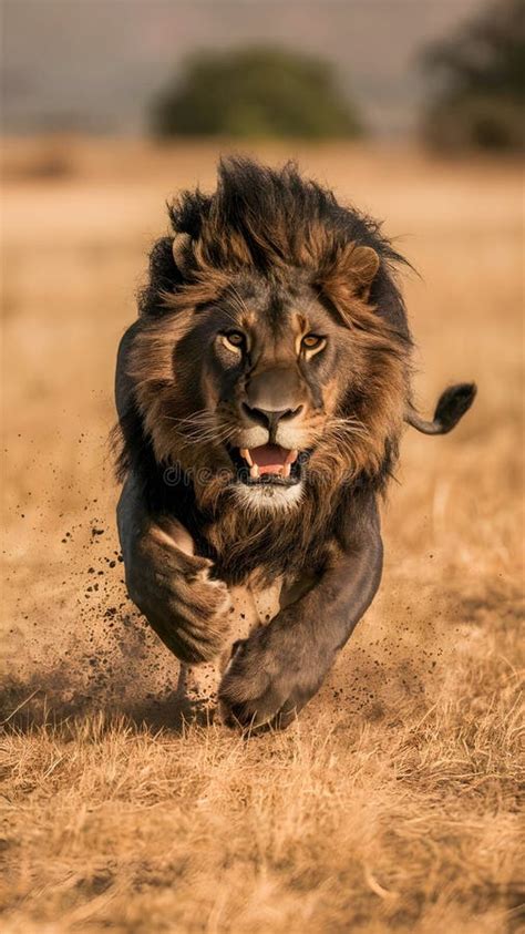 A Black Wild Lion is Running after Prey Stock Illustration ...