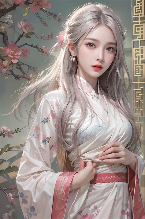 A close up of a woman in a white dress with a pink sash - SeaArt AI