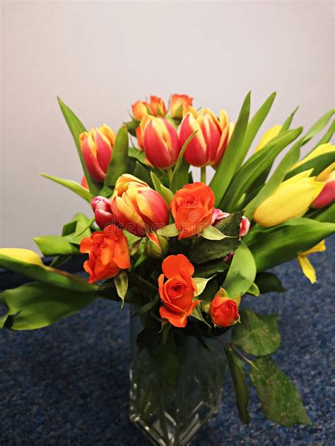 Bouquet of Beautiful Tulips and Roses Stock Image - Image of beautiful ...