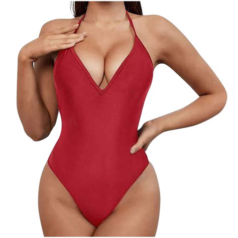 ZQGJB Women's Sexy Deep V Neck One Piece Ribbed Thong Swimsuit High Cut