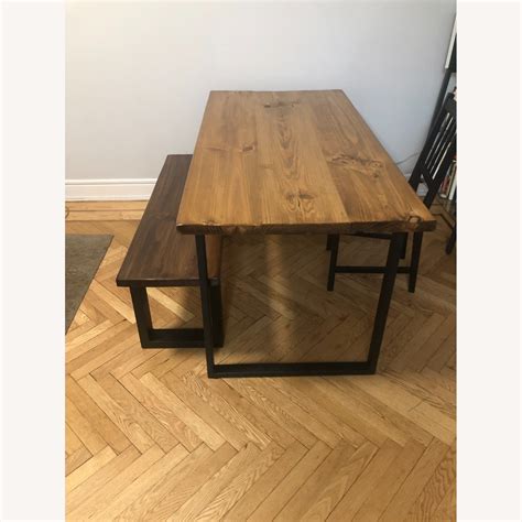 Reclaimed Wood and Metal Table and Bench - AptDeco