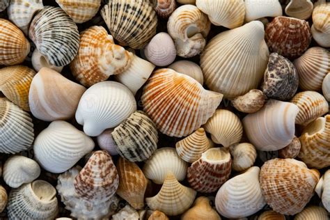 The serenity of a coastal landscape in a close - up shot of seashells ...