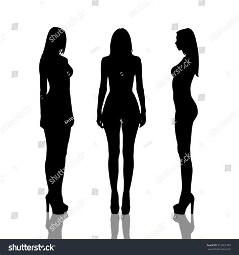 Silhouettes Beautiful Naked Girls Full Length Stock Illustration
