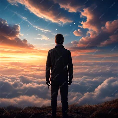 man stands   hill    sky   stars   sky