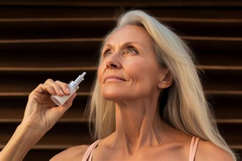 Shirtless mature woman applying facial serum on her face | Premium AI