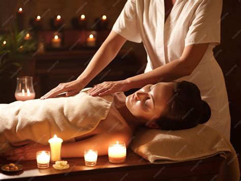 A woman receives a massage in a spa salon in a cozy atmosphere and soft