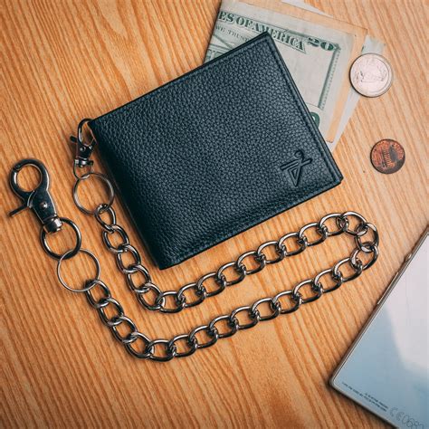 Chain Wallet for Men RFID Safe Black Biker Leather Slim Bi-Fold Wallet