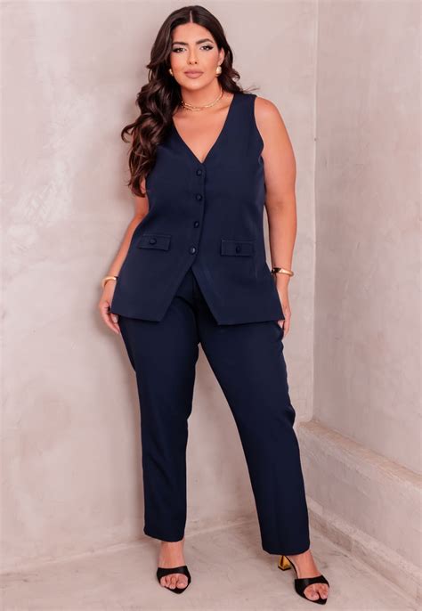 Conjunto Alfaiataria Calça E Colete - Conjunto Plus Size Alfaiataria Colete e Calça Feminino