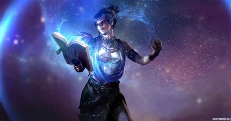 Морриган из игры Dragon Age с открытой светящейся книгой в руке ...