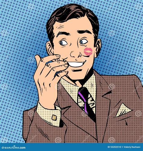 Playboy Man Kiss Face Red Lipstick Style Art Pop Stock Vector