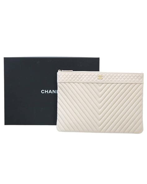 Bags & Purses | Preloved Chevron Quilted Clutch A82541 Wo - Camel