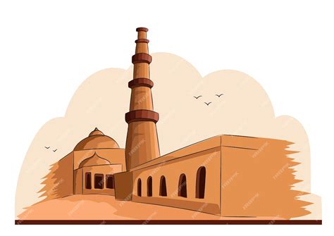 Premium Vector | Vector illustration of Qutub Minar monument in New ...