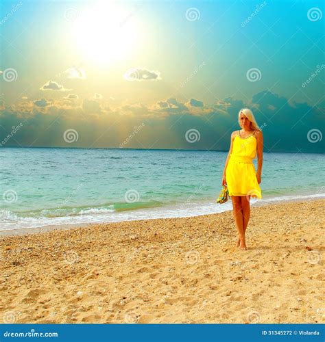 Beautiful Tanned Blonde Girl on the Sea Stock Photo - Image of walks