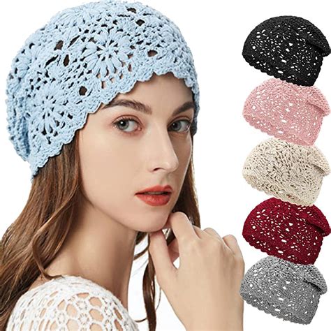 dalrosia crochet slouchy beanie hat fall handmade knit floral skull cap